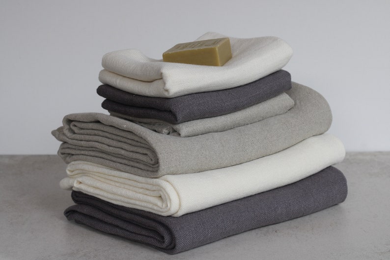 Heavy Linen Bath Towels Ivory image 3