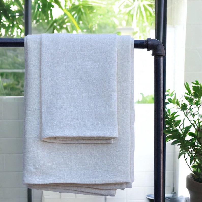Heavy Linen Bath Towels Ivory image 5