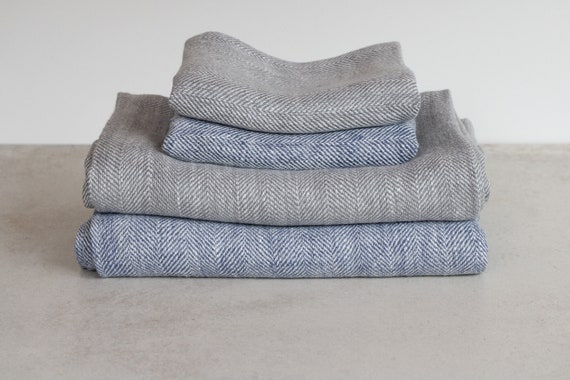 Heavy Linen Bath Towels Set Hand Towel and Large Bath Towel 