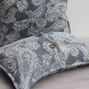 Linen Paisley Print Cushion Covers Stone Washed Linen Decorative Pillows Blue and Ivory image 2