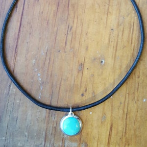 Barse Sterling Silver Turquoise Pendant Black Leather Necklace, Sterling Silver, Southwest, Leather and Turquoise, Karen Hill Tribe Silver