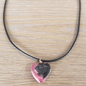 Rhodonite Heart Pendant Leather Necklace, Magnetic Clasp, Heart Jewelry, Heart Necklace, Rhodonite Necklace, Heart Charm, Healing Jewelry