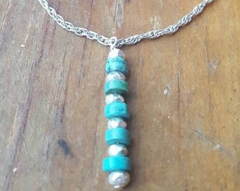 Sterling Silver Rope Necklace, Turquoise Heishi Pendant, Karen Hill Tribe Silver, Minimalist Necklace, Southwest Jewelry, Turquoise Jewelry