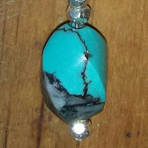 Minimalist turquoise, Karen Hill Tribe Silver, sterling silver, and leather wrap around necklace, Leather Lariat Necklace