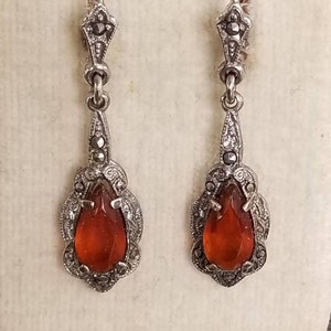 Vintage Marcasite Art Deco Earrings, Sterling Silver Earrings, 925 Earrings, Leverback, 1950&#39;s, Quartz Earrings, Crystal Earrings