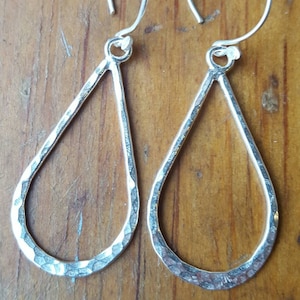 Large Karen Hill Tribe hammered silver teardrop dangle earrings, pure silver, Thai silver earrings