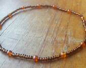 Brown Beaded Stretch Anklet, Rootbeer, Bronze Ankle Bracelet, Summer Jewelry, Beach Jewelry