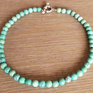 May include: A turquoise beaded necklace with a silver toggle clasp.