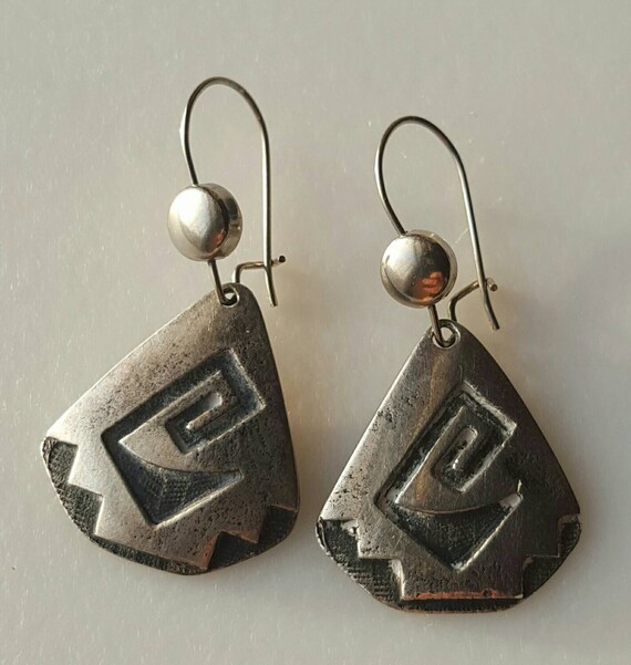 Boucles D'oreilles Pendantes Vintage Zuni - Argent Sterling Et Turquoise, Style Amérindien, Occasion