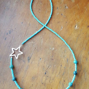 Turquoise and Sterling Silver Star necklace, Turquoise Jewelry, Turquoise Beaded Necklace, Open Star Charm