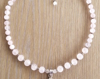 Collana di quarzo rosa, argento e quarzo rosa, si è laureato collana di quarzo rosa, quarzo rosa rosa, ciondolo collana di Sterling