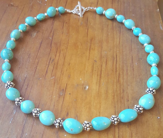 Kingman Arizona Turquoise Necklace, Karen Hill Tribe Silver, 925  