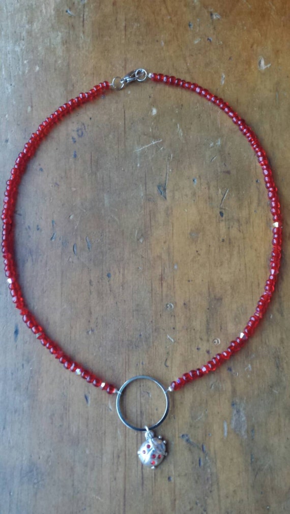 Lady Bug Charm Necklace, Swarovski Crystal, Red Beaded Necklace