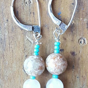 Jasper Turquoise and Rose quartz Dangle Earrings, Hanging Earrings, Jasper Earrings, Quartz Earrings, Pink Earrings