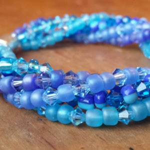 Multistrand Swarovski Crystal Bracelet, Blue Beaded Bracelet, Summer Jewelry, Swarovski Jewelry, Crystal Jewelry, Beaded Twist Bracelet