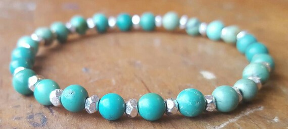 Vintage Natural Turquoise, Karen Hill Tribe Silver Bracelet, Untreated Turquoise Bracelet, Native American Navajo Inspired, Southwest