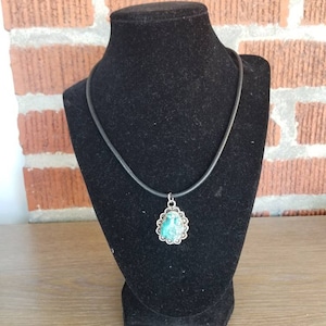Turquoise and Silver Pendant Necklace, Turquoise Nugget Necklace, Boho Necklace, Rough Turquoise Pendant Necklace, Boho Leather Necklace