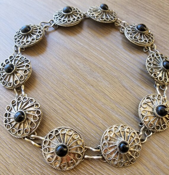 Handmade Silver and Black Onyx Concho Necklace, C… - image 5
