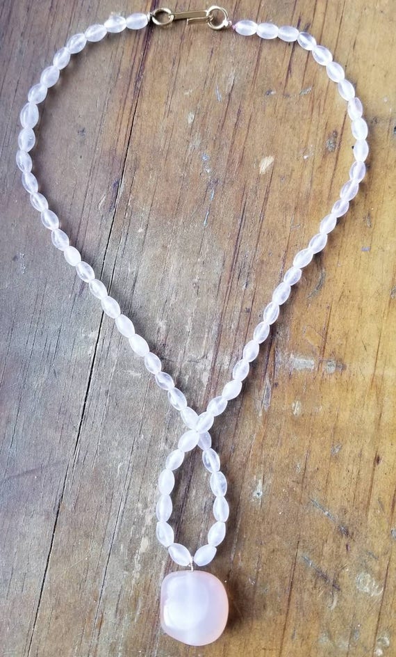 Rose Quartz Pendant Necklace, Pink Orange Rose Quartz… Gem