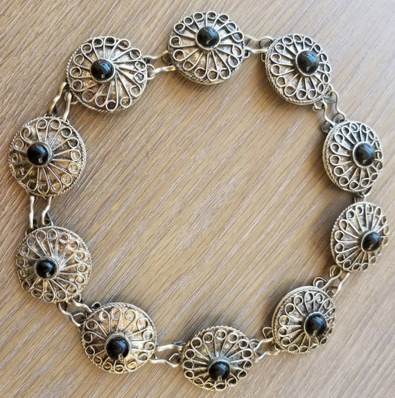 Handmade Silver and Black Onyx Concho Necklace, C… - image 6