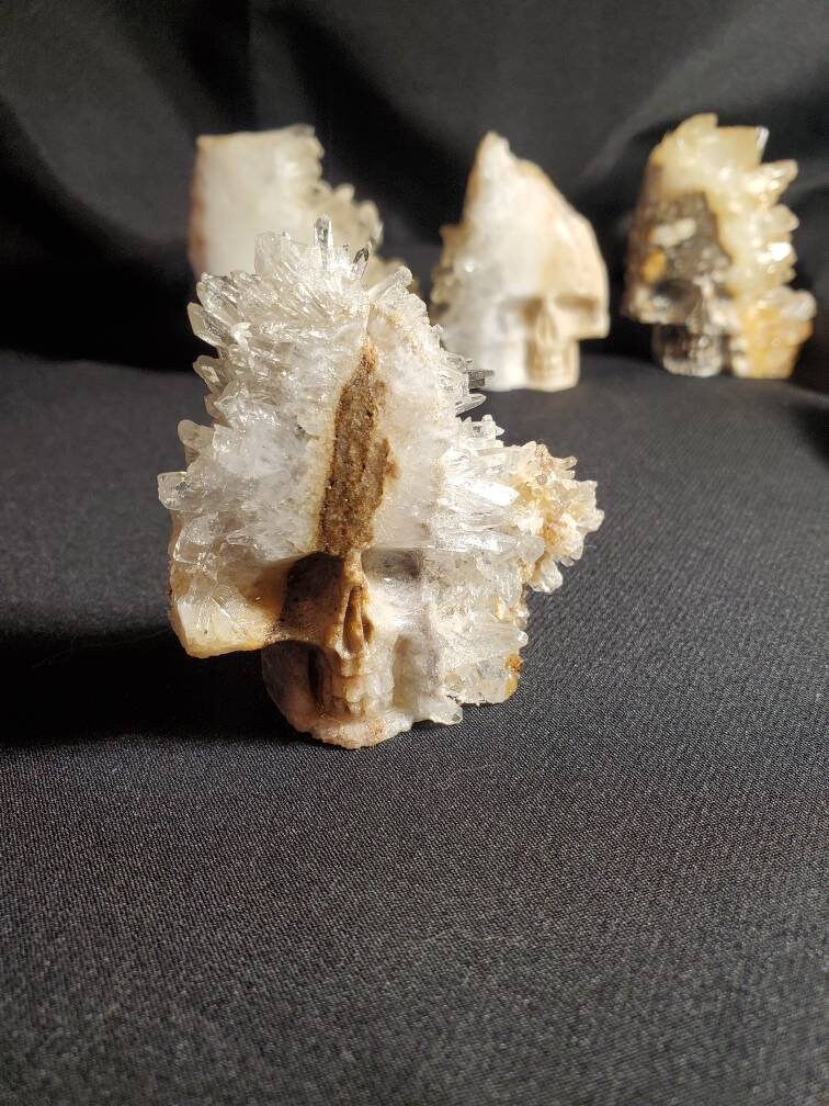 Crystal Cluster Carved Skull, Halloween, Skulls, Quartz Cluster, Carved ...