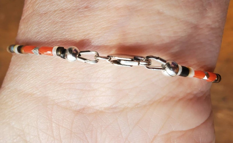 Sterling Silver Bezel Turquoise Karen Hill Tribe Silver Turquoise Bezel Minimalist Coral Shell Heishi Thin Turquoise Beaded Bracelet