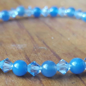 Blue Agate, Swarovski Crystal, Stretch Stacking Bracelet, Crystal Bracelet