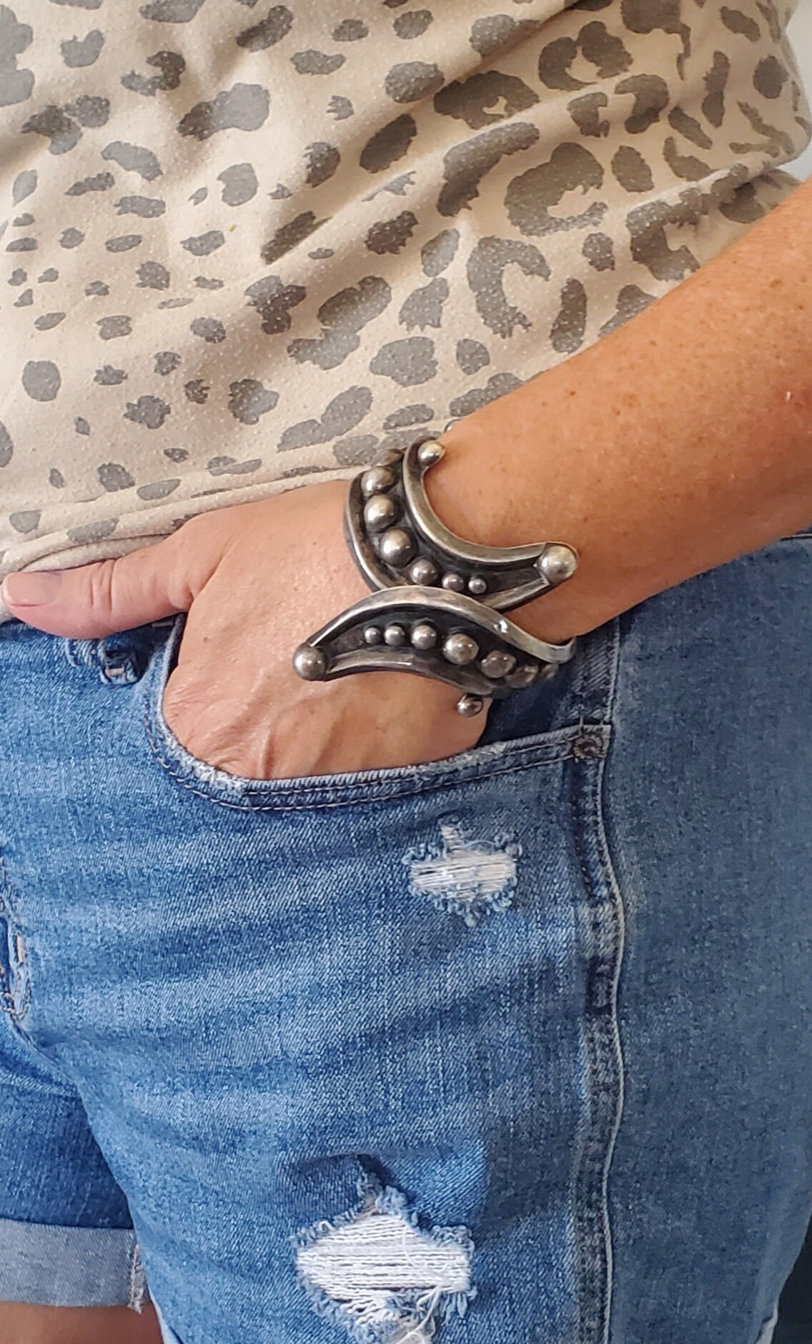 Vintage Mexico Sterling Silver Hinged Cuff, Vintage Mexico