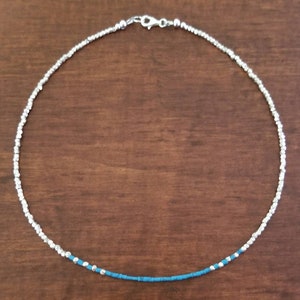 Minimalist Necklace, Karen Hill Tribe Silver Necklace, Natural Handcut Turquoise Heishi, Dainty Layering Necklace, Stacking Necklace