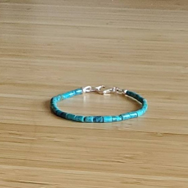 Natural Handcut Hubei Turquoise Heishi Bracelet, Layering Bracelet, Genuine Turquoise, Southwest, Minimalist, Native American Inspired