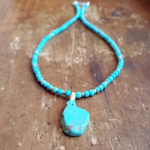 Sterling and Turquoise Necklace, Turquoise Nugget Pendant, Natural Turquoise, Sterling Silver Necklace, Arizona Turquoise, Southwest Jewelry