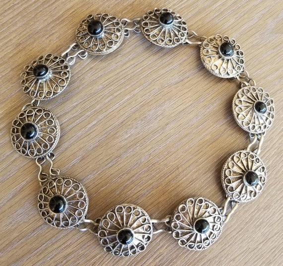 Handmade Silver and Black Onyx Concho Necklace, C… - image 4