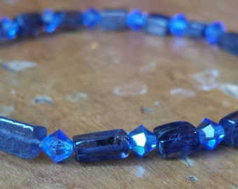 Iolite and Swarovski crystal beaded healing bracelet