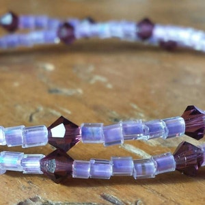 Purple beaded, Swarovski crystal, stacking, double wrap bracelet