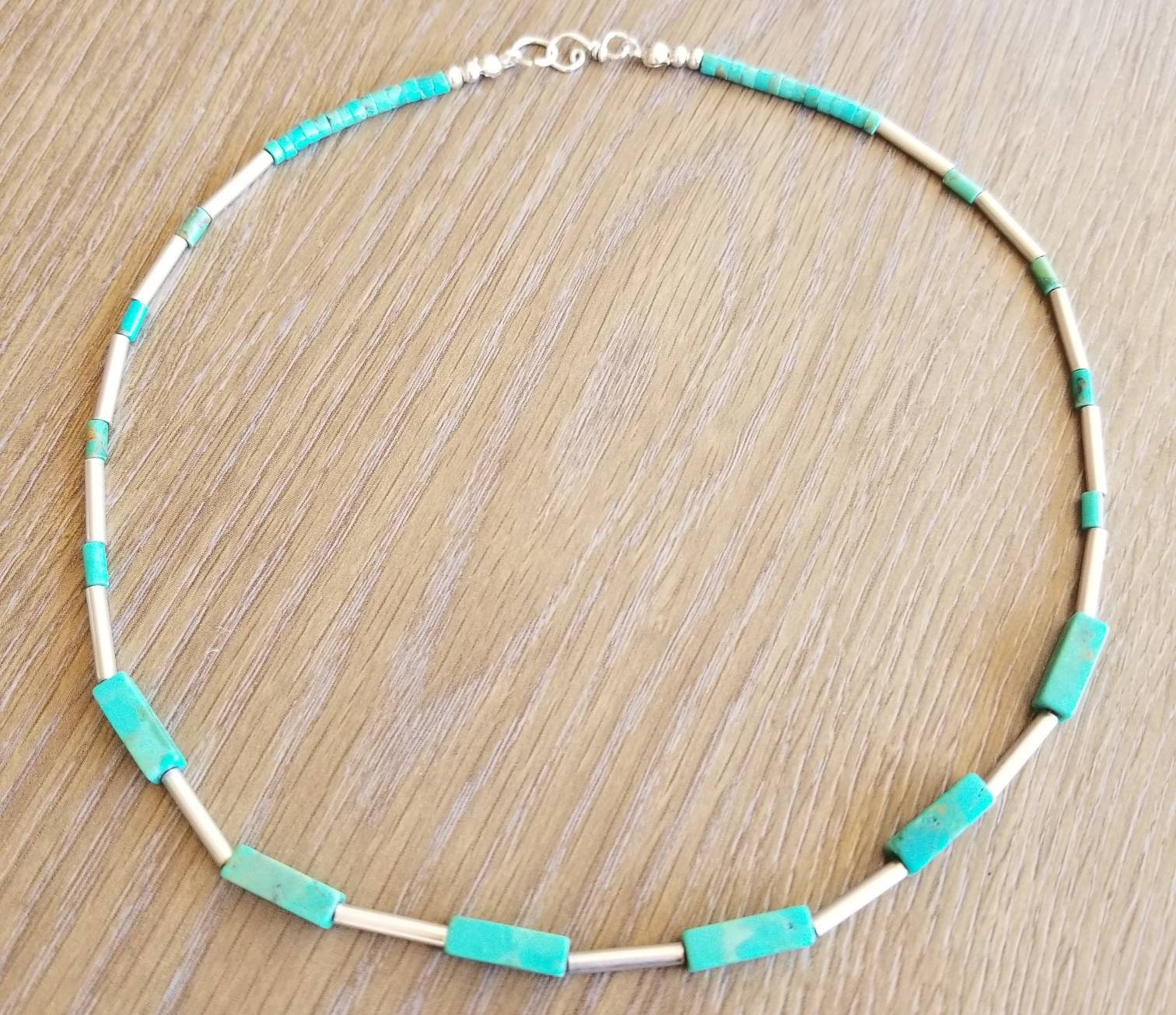 Turquoise and Sterling Silver Heishi Necklace Native American