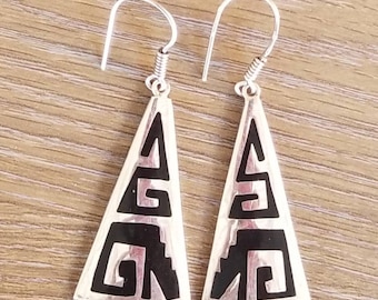 Vintage Taxco Mexico Sterling zilveren oorbellen, Vintage oorbellen Tribal Boho Dangle, Taxco sieraden, Sterling oorbellen, Mexico zilver gestempeld