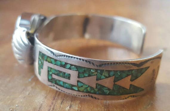 Rare Vintage Native American Navajo Turquoise Chip Inlay Sterling Silver Arrowhead Pendant Rare Vintage Native American Navajo Turquoise Chip Inlay Sterling Silver Arrowhead Pendant