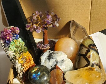 Deluxe Crystal Protection Box, Protection Bundle, Protection Kit, Crystal Kit Gift Box, Meditation, Manifestation, Rieki Crystal, Chakra