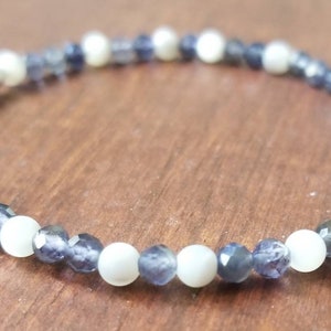 Psychic Bracelet, Iolite and Mother of Pearl Bracelet, Metaphysical Bracelet, Iolite Jewelry, Chakra Jewelry, Energy Bracelet, Third Eye