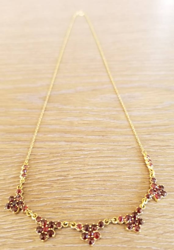 Vintage German 333 Gold and Garnet Necklace, Vinta