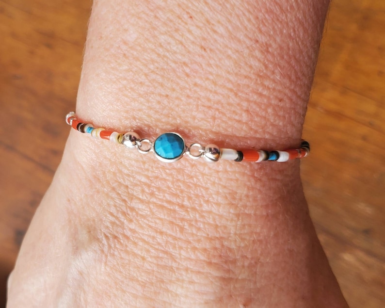 Sterling Silver Bezel Turquoise Karen Hill Tribe Silver Turquoise Bezel Minimalist Coral Shell Heishi Thin Turquoise Beaded Bracelet