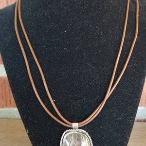 Vintage Jasper Sterling Silver Cabochon Pendant Necklace, Leather Necklace, Leather Jewelry, Jasper Jewelry, Boho Necklace, Vintage Jewelry