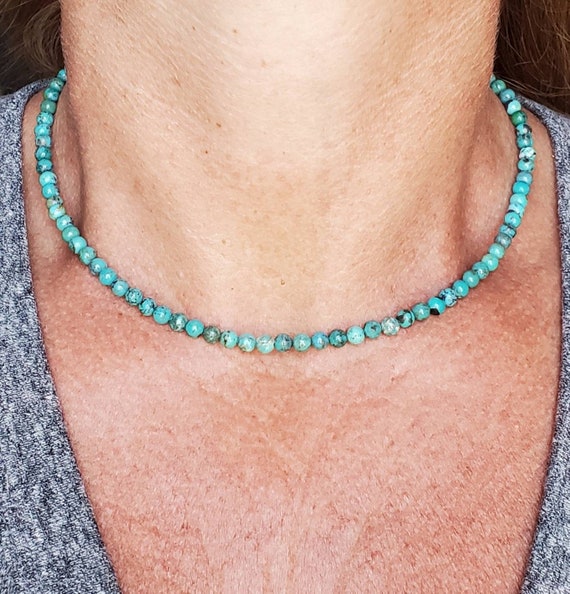 Collier Perles Turquoises Bleues – Occasion – Bijou Ethnique – Sans Marque