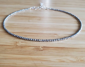 Tiny Hematite Layering Choker, Beaded Choker, Hematite Necklace, Hematite Choker, Minimalist Jewelry, Simple Silver Choker, Dainty Choker