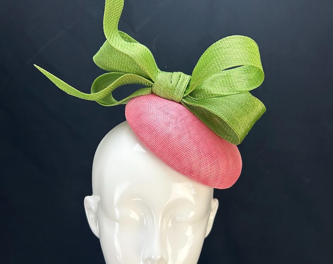 Pink Fascinator with Green Bow