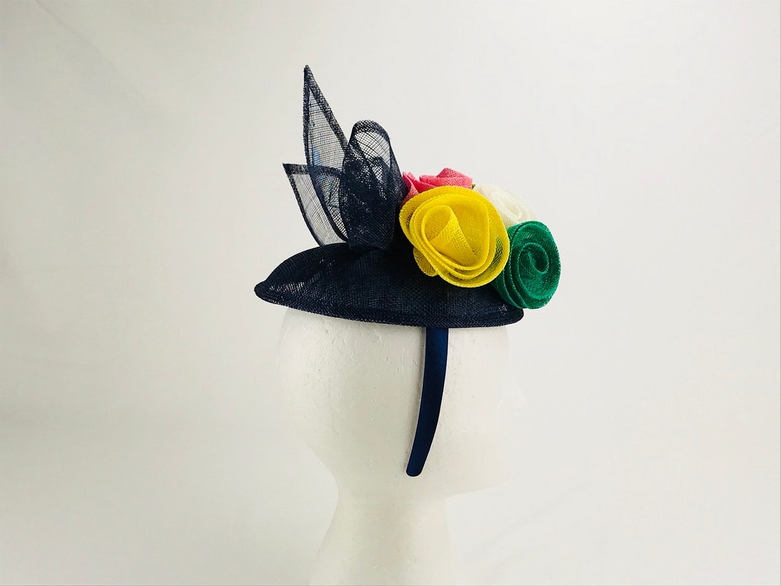 Navy Fascinator with Multi Color Roses Etsy