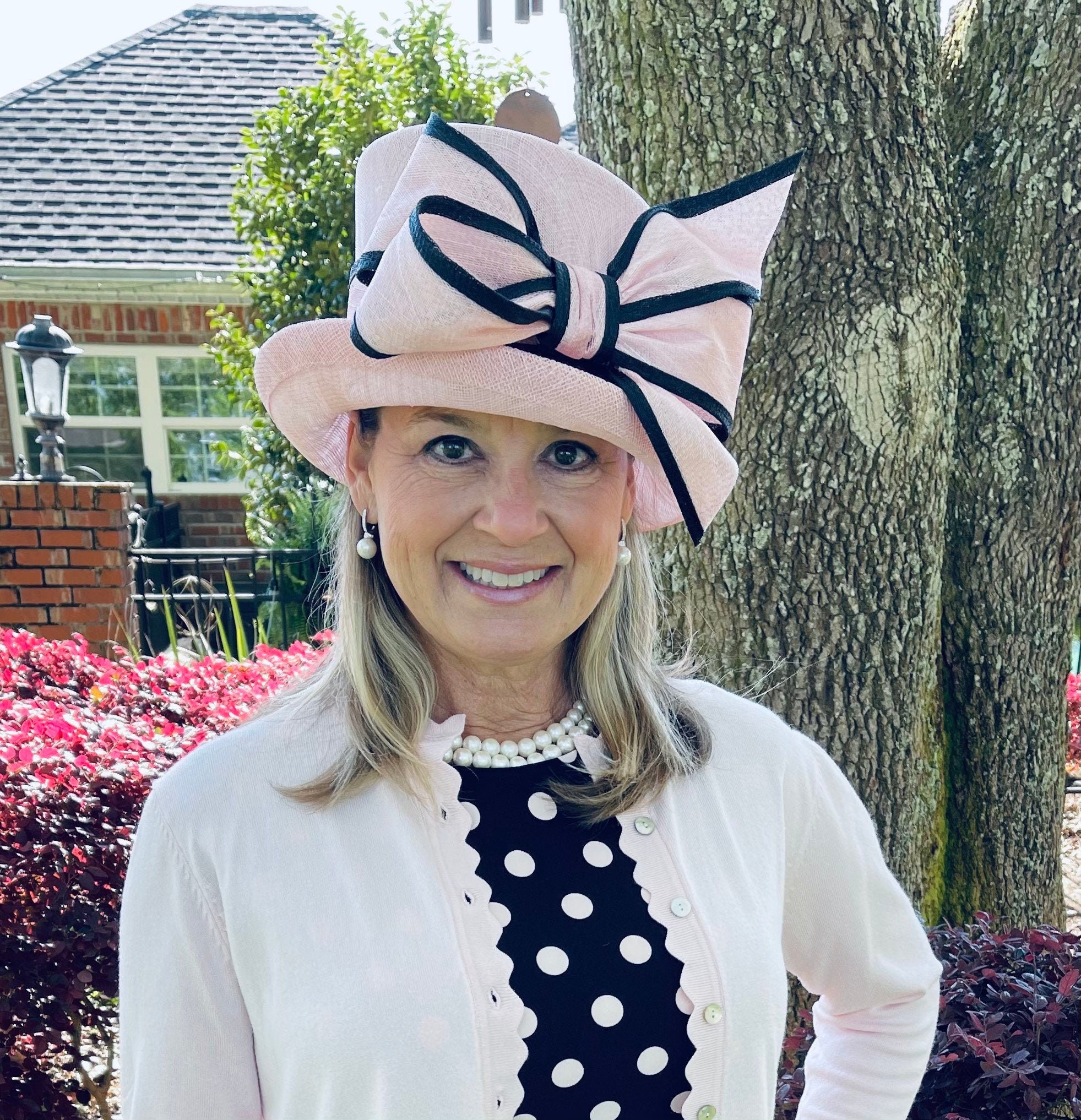 Pink Small Brim Hat with Black Trim