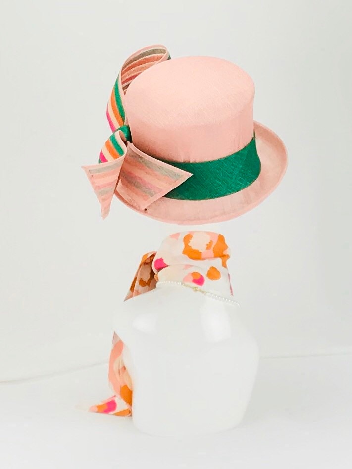 Light Pink and Green Small Brim Sinamay Hat