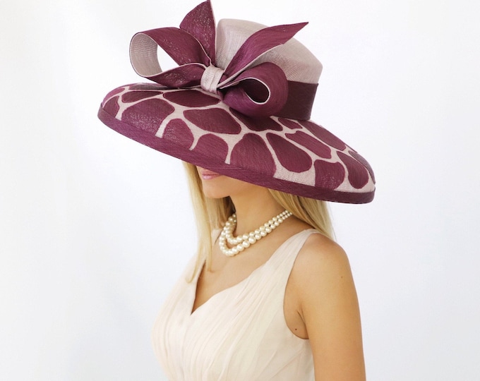 Plum and Lavender Giraffe Print Sinamay Hat