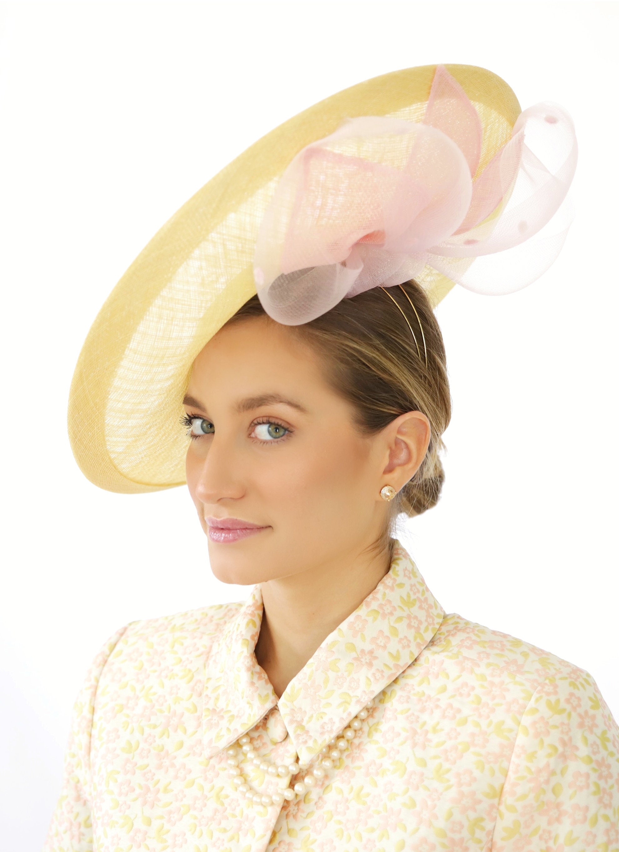 Yellow and Pink Sinamay Hatinator